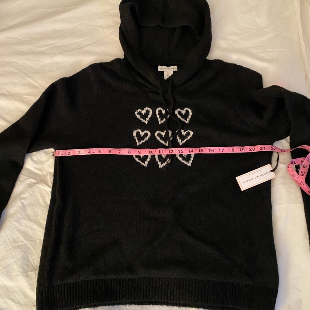 Cupcakes & Cashmere large black sweater with hoodie & 9 white ❤️on front ( NWT) - Picture 13 of 13